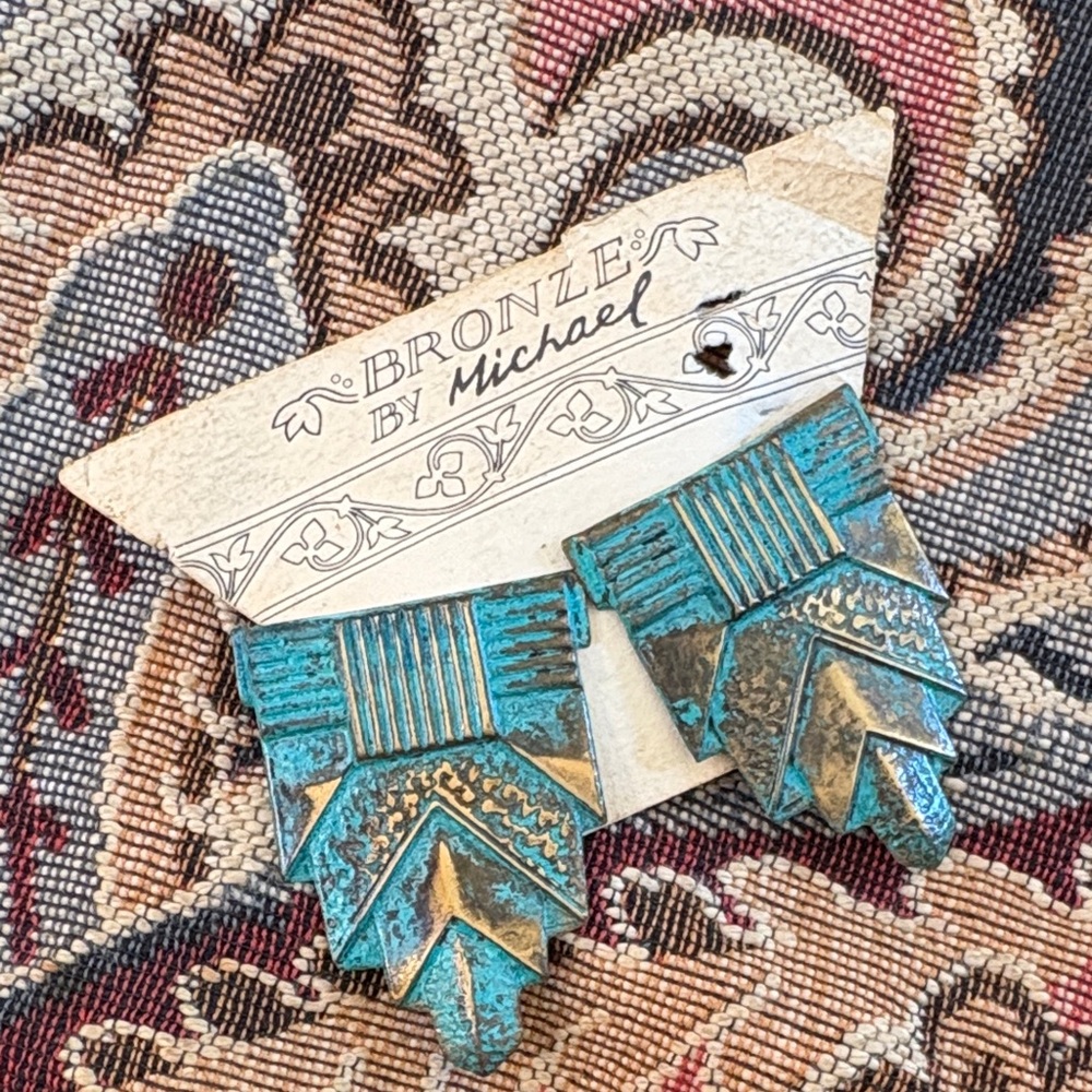 Vintage Bronze Patina Art Deco Earrings